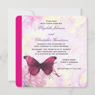 Elegant Watercolor Flowers with Butterfly Wedding Invitation
