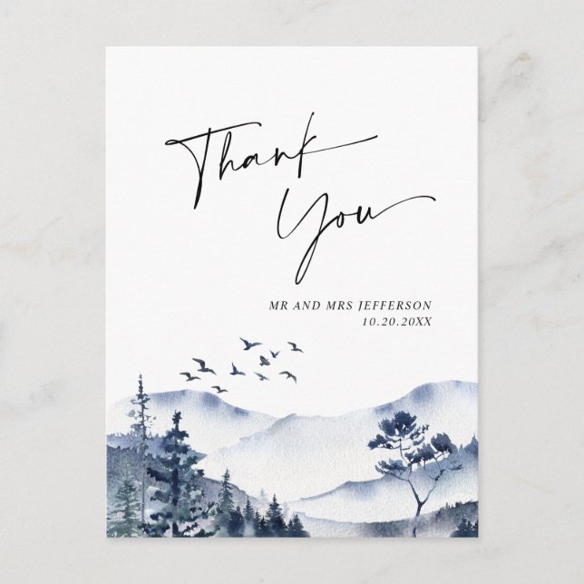 Elegant Watercolor Foggy Forest Thank You Postcard (Front)