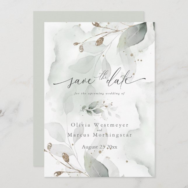 Elegant Watercolor Foliage Save the Date  Invitation (Front/Back)