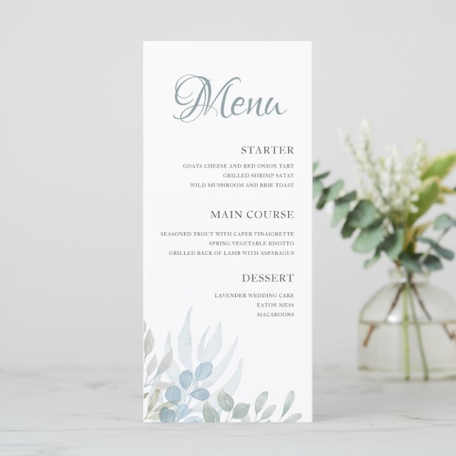 Elegant Watercolor Foliage Wedding  Menu (Standing Front)