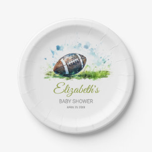 Elegant Watercolor Football Baby Shower Paper Plate