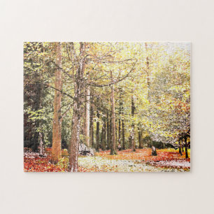 Elegant watercolor forest trees in autumn jigsaw puzzle