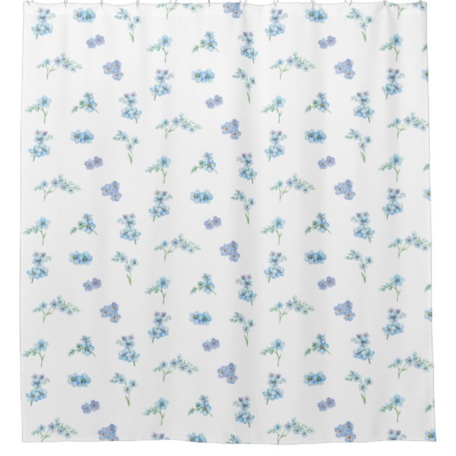 Elegant Watercolor Forget Me Not Flowers Shower Curtain (Front)