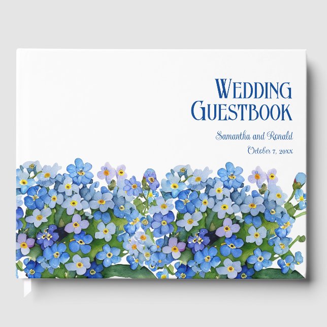 Elegant Watercolor Forget-me-not Wedding Guest Book (Front)