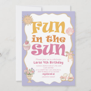 Elegant  Watercolor Fun in the sun 4th Birthday pa Invitation