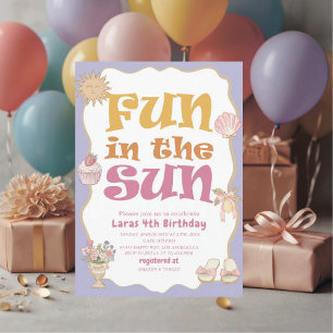 Elegant  Watercolor Fun in the sun 4th Birthday pa Invitation