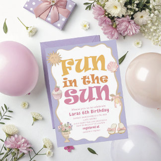 Elegant  Watercolor Fun in the sun 6th Birthday pa Invitation