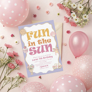 Elegant  Watercolor Fun in the sun 7th Birthday pa Invitation