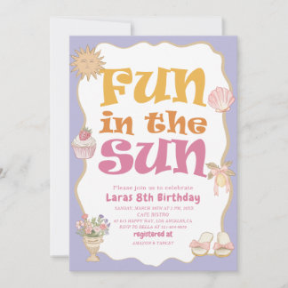 Elegant  Watercolor Fun in the sun 8th Birthday pa Invitation