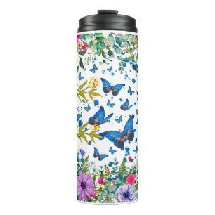 Elegant Watercolor Garden & Blue Butterflies Therm Thermal Tumbler
