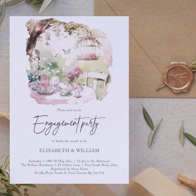 Elegant watercolor Garden Engagement Party Invitation (Creator Uploaded)