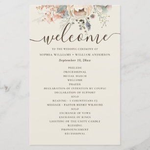 Elegant watercolor garden floral wedding program