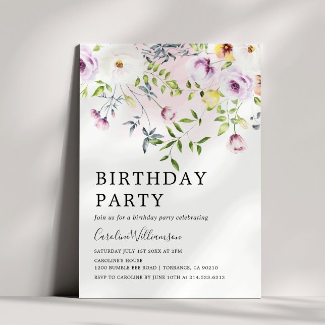 Elegant Watercolor garden flowers Birthday Party Invitation (Creator Uploaded)