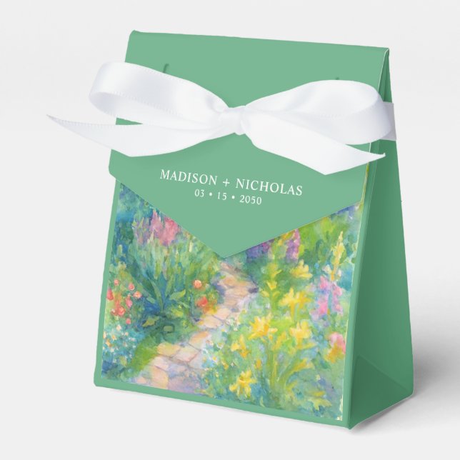 Elegant Watercolor Garden Themed Wedding Favour Box (Front Side)