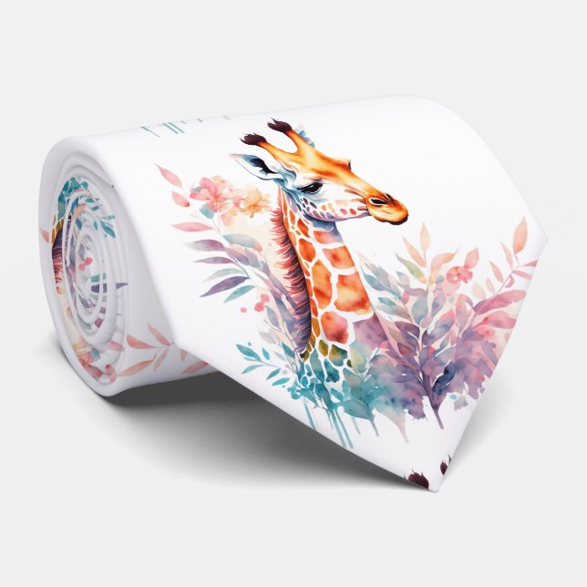 Elegant Watercolor Giraffe Tie - Men’s Neck Tie (Rolled)