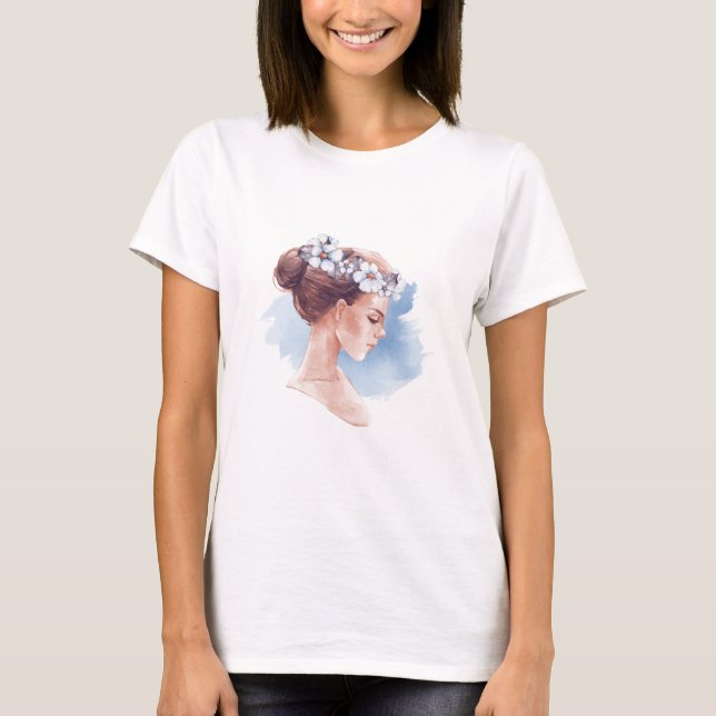Elegant Watercolor Girl  T-Shirt (Front)