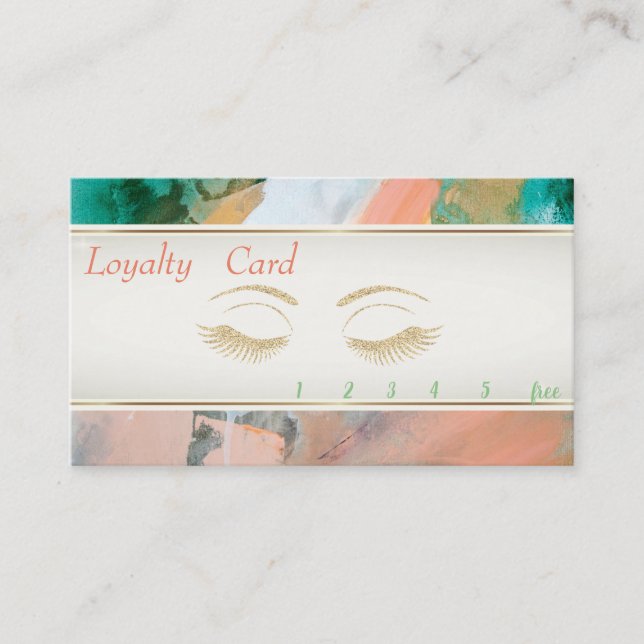 Elegant,Watercolor , Glittery Lashes Loyalty Card (Front)