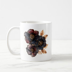 Elegant watercolor gold black burgundy flowers coffee mug