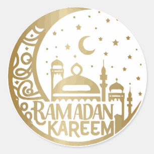 Elegant watercolor Gold Ramadan Kareem Mubarak Classic Round Sticker