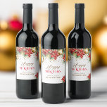 Elegant watercolor gold red poinsettia Christmas  Wine Label<br><div class="desc">Watercolor Christmas classic  pines red poinsettia golden baubles and sprinkles snowy pines Christmas wine labels.</div>