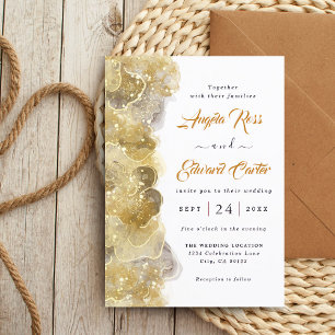 Elegant Watercolor Gold Wedding Invitation