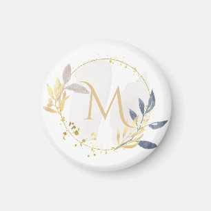 Elegant Watercolor Gold Wreath Monogram M Magnet