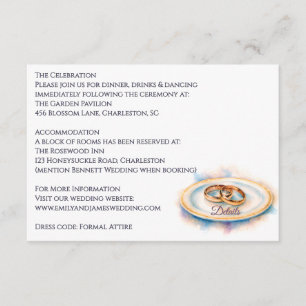 Elegant Watercolor Golden Rose Wedding Rings Enclosure Card
