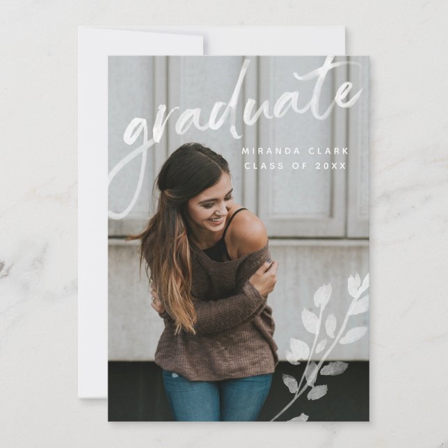 Elegant watercolor graduation photo announcement (Front)