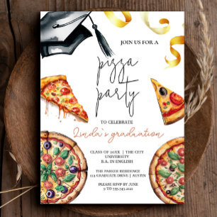 Elegant Watercolor Graduation Pizza Invitation