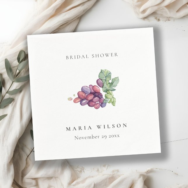Elegant Watercolor Grape Foliage Bridal Shower Napkin (Creator Uploaded)