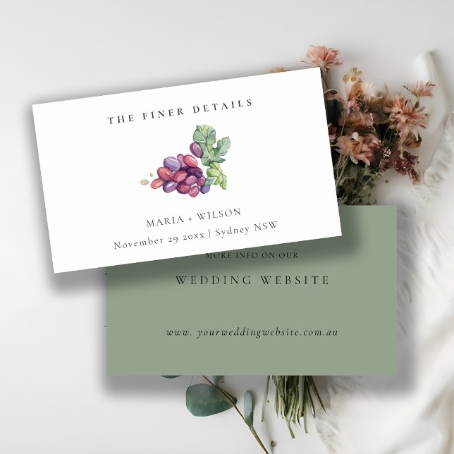 Elegant Watercolor Grape Foliage Wedding Website Business Card (Creator Uploaded)