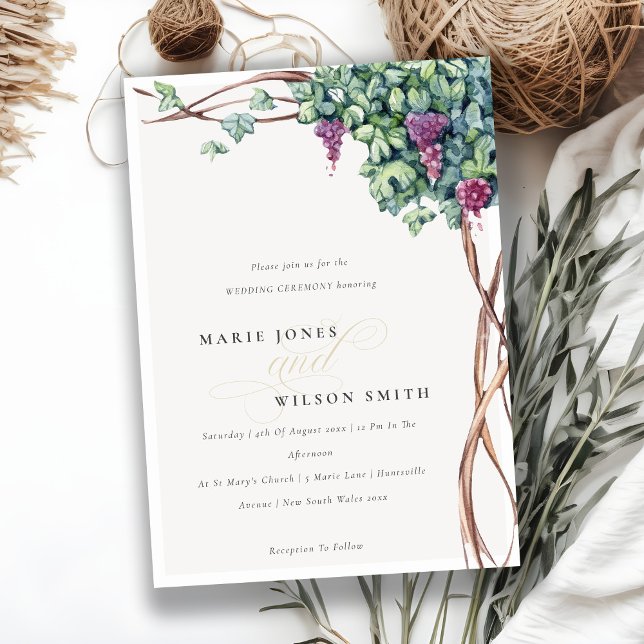 Elegant Watercolor Grapevine Fauna Wedding Invite (Creator Uploaded)