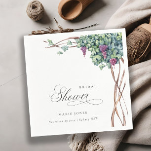 Elegant Watercolor Grapevine Foliage Bridal Shower Napkin