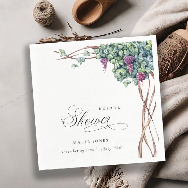 Elegant Watercolor Grapevine Foliage Bridal Shower Napkin (Creator Uploaded)