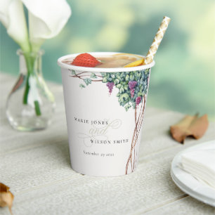 Elegant Watercolor Grapevine Foliage Wedding Paper Cups