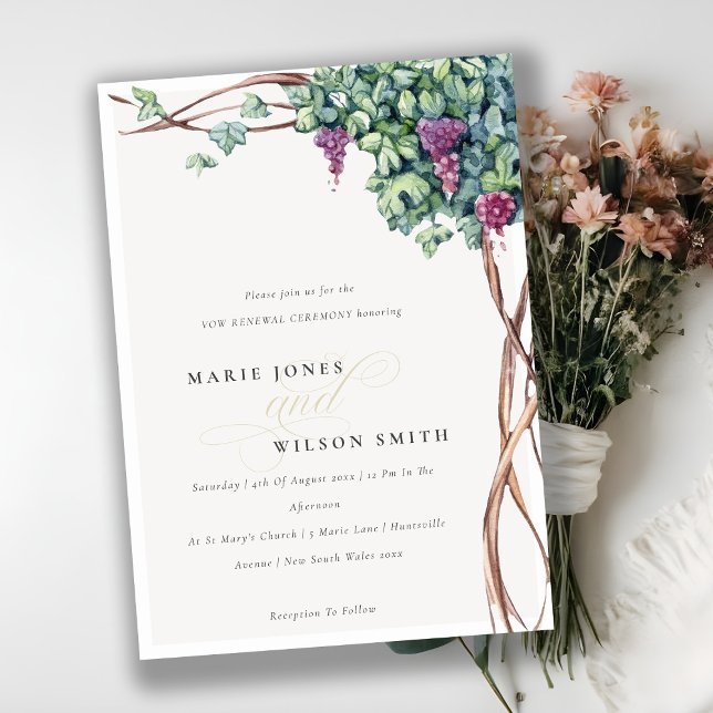 Elegant Watercolor Grapevine Vow Renewal Invite (Creator Uploaded)