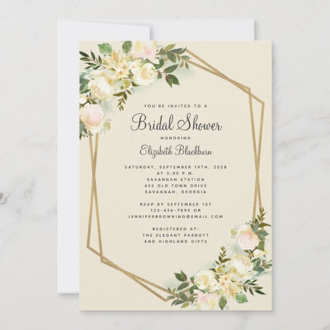 Elegant Watercolor Green Foilage Bridal Shower Invitation (Front)