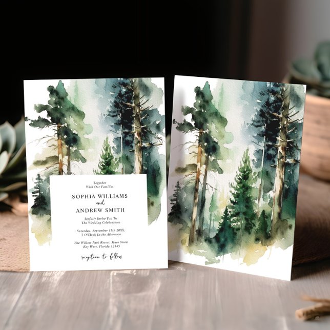 Elegant Watercolor Green Forest Wedding Invitation (Creator Uploaded)