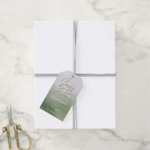 Elegant Watercolor Green & Gold Save the Date Gift Tags