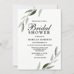 Elegant Watercolor Green Leaf Bridal Shower Invite