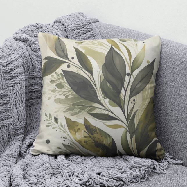 Elegant Watercolor Green Leaf Pattern  Cushion (Creator Uploaded)