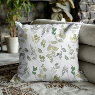 Elegant Watercolor Green Leaf Pattern  Cushion