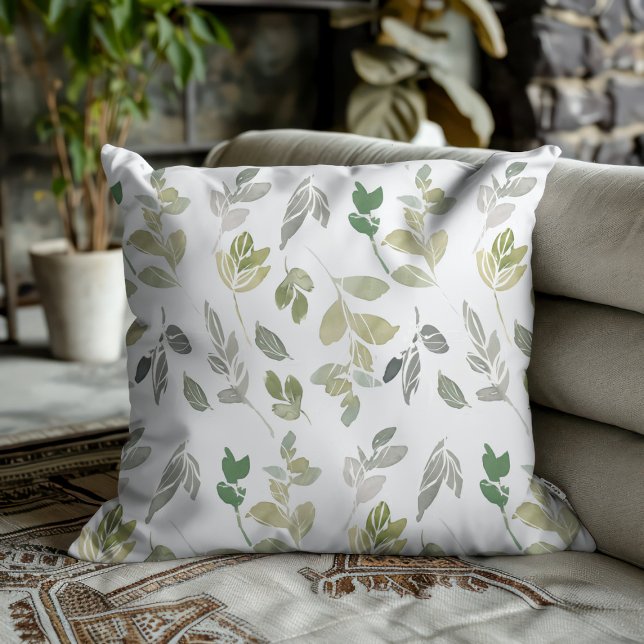 Elegant Watercolor Green Leaf Pattern  Cushion (Creator Uploaded)
