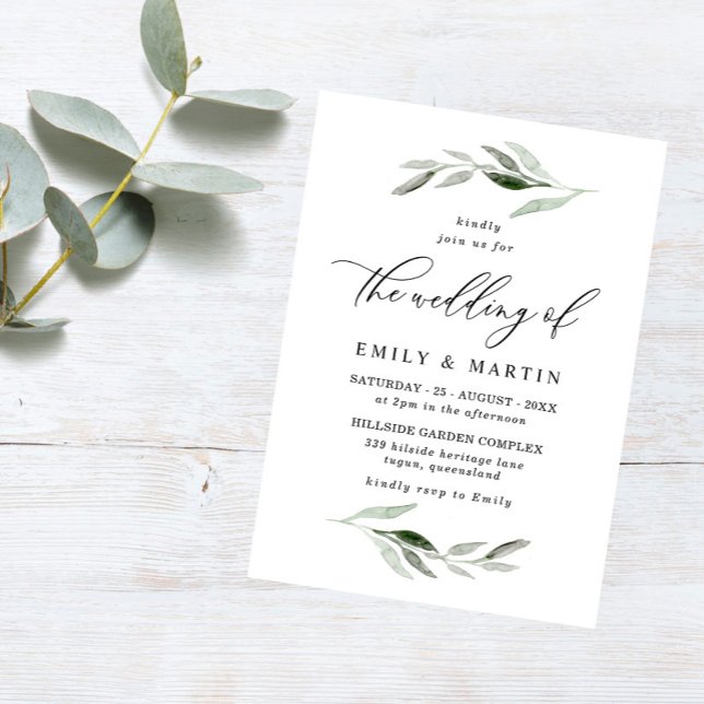Elegant Watercolor Green Leaf Spring Wedding Invitation (Creator Uploaded)