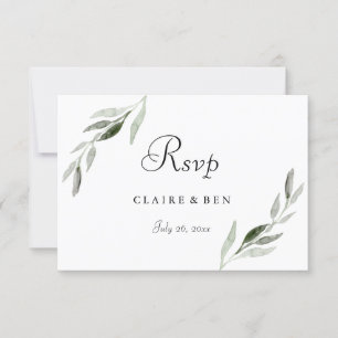 Elegant Watercolor Green Leaf Wedding Invite RSVP
