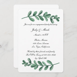 Elegant Watercolor Green Leaves Engagement Party Invitation