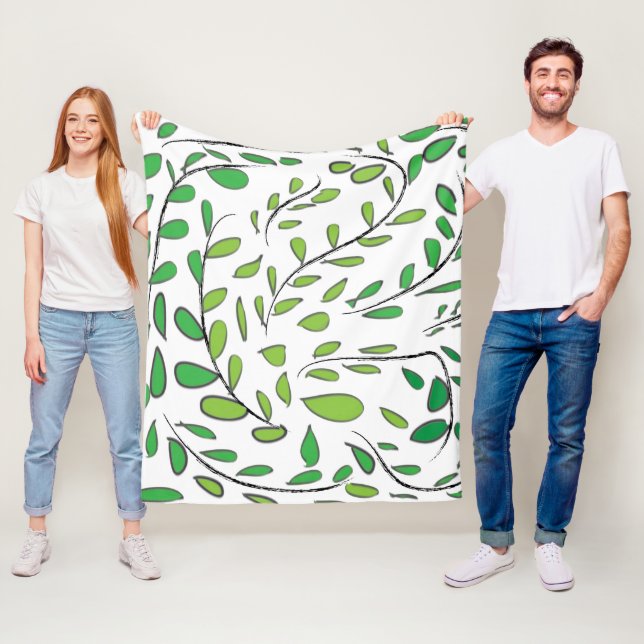Elegant Watercolor Green Leaves Fleece Blanket (In Situ)