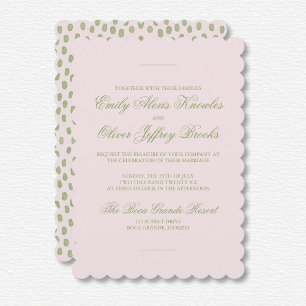 Elegant Watercolor Green Pink Dots Wedding Invitation