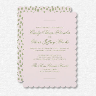 Elegant Watercolor Green Pink Dots Wedding  Invitation