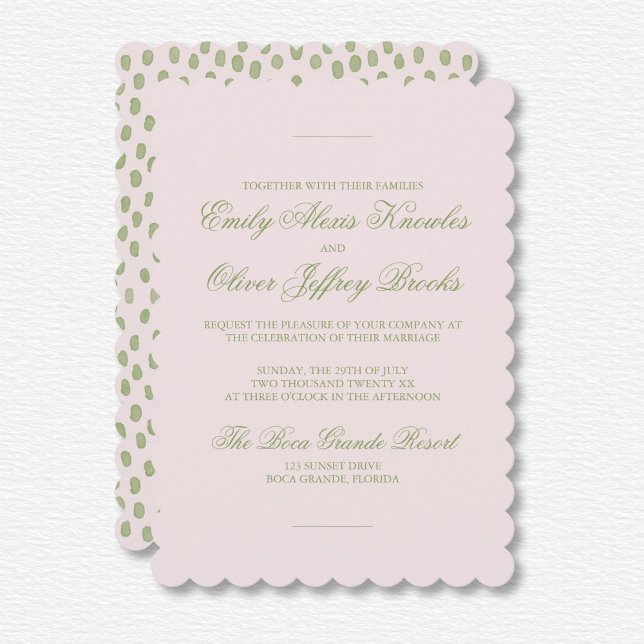 Elegant Watercolor Green Pink Dots Wedding  Invitation (Creator Uploaded)